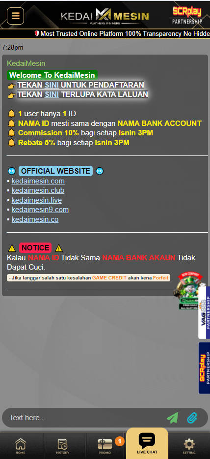 KedaiMesin - Live Chat - Pedas77.co